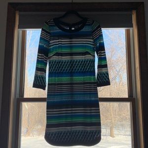 Vince Camuto 3/4-sleeve geometric patterned dress.